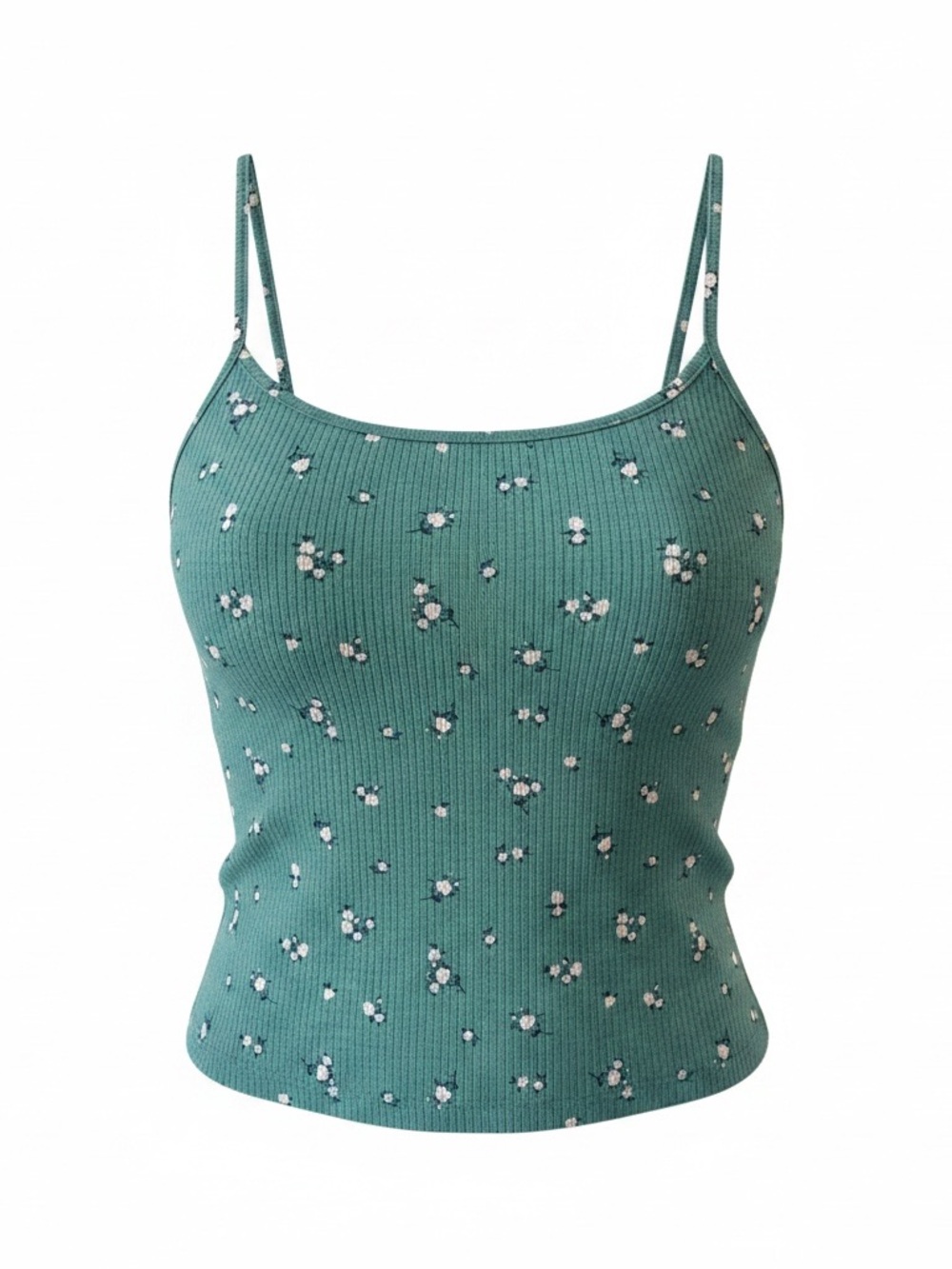 American Eagle Outfitters Teal Floral Ribbed Cami